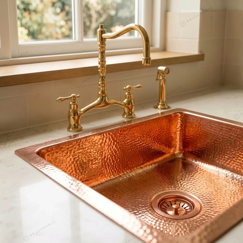 15-Inch Handcrafted Hammered Copper Bar & Prep Sink - BRASSDORIA