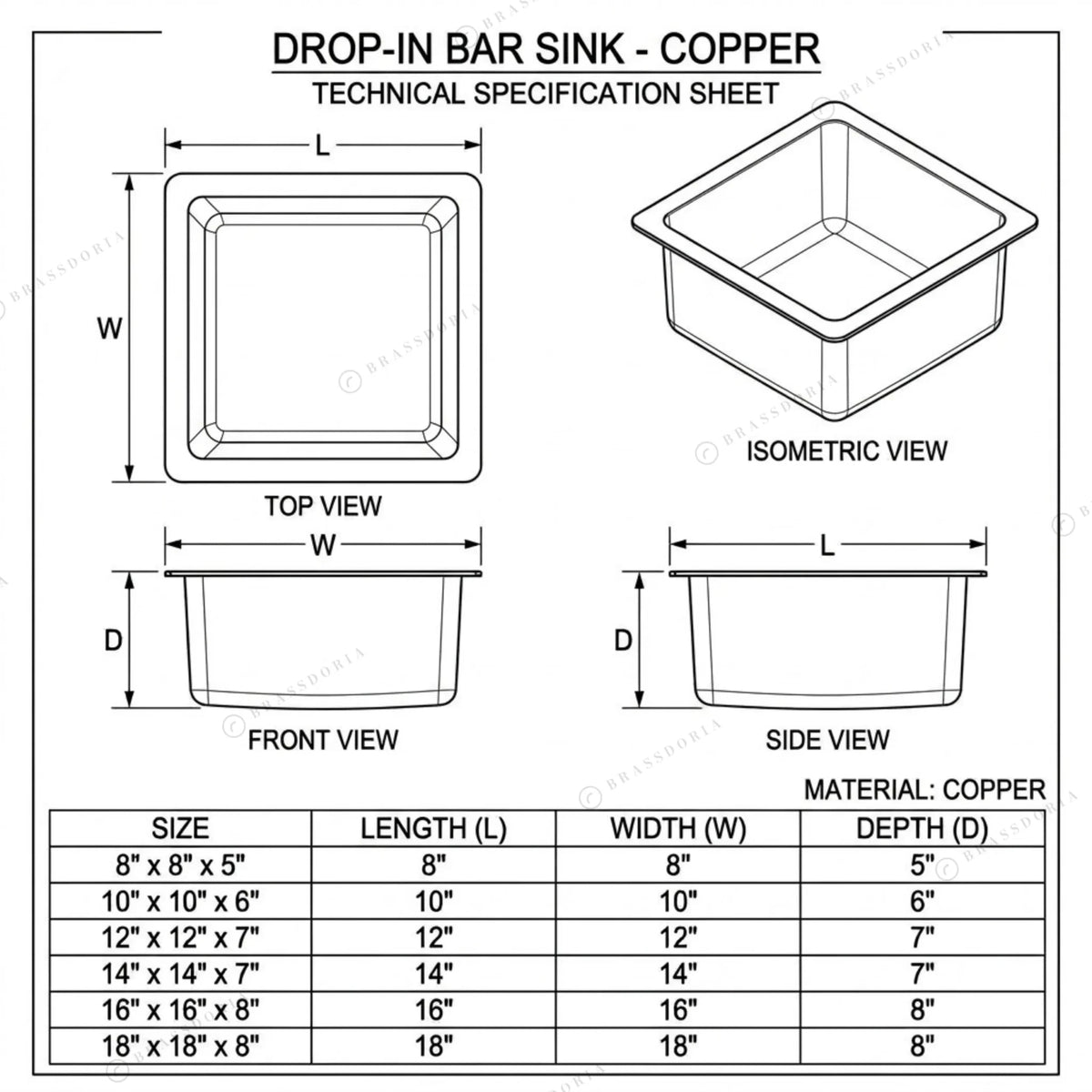 15-Inch Handcrafted Hammered Copper Bar & Prep Sink - BRASSDORIA