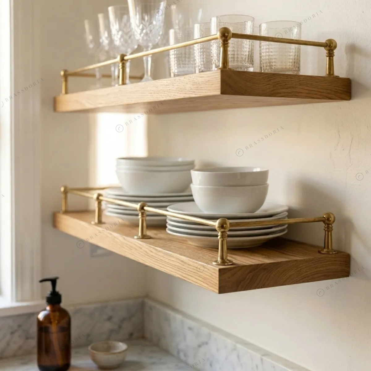 Solid Unlacquered Brass Shelf Rail – Classic Kitchen Gallery Railing