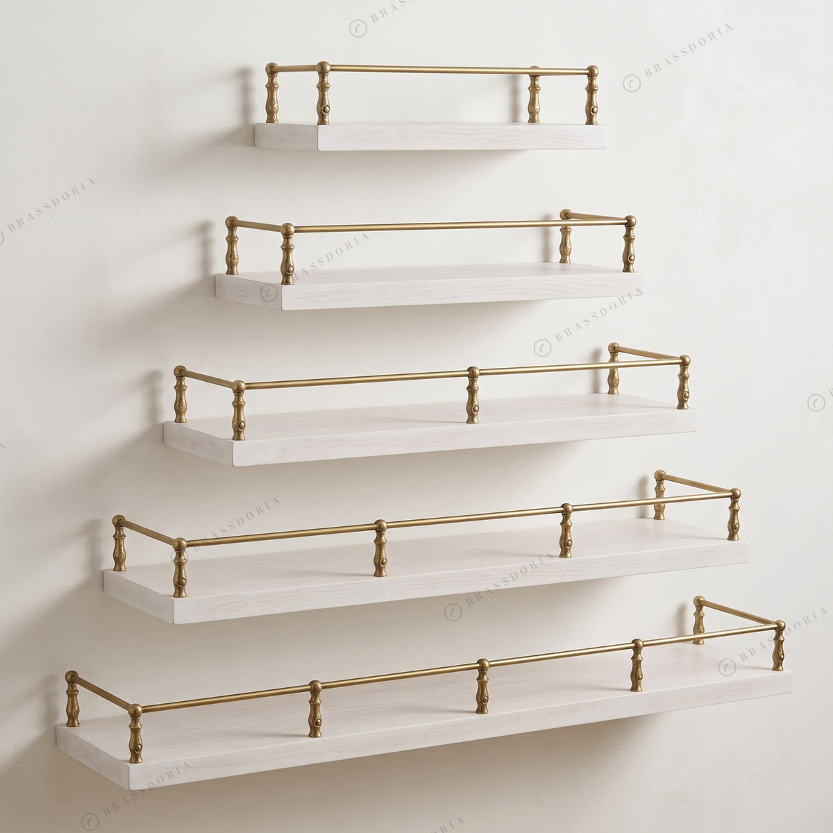 Hammered brass 3-sided gallery rail, view 4 – Brassdoria