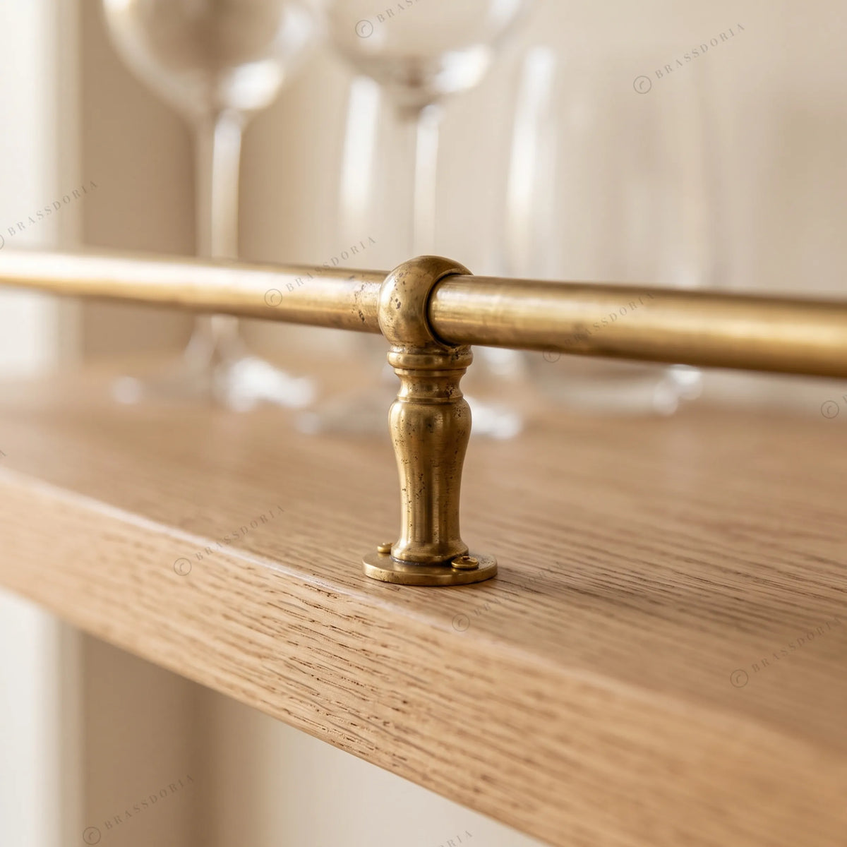 Unlacquered brass turned finial gallery rail, view 4 – Brassdoria