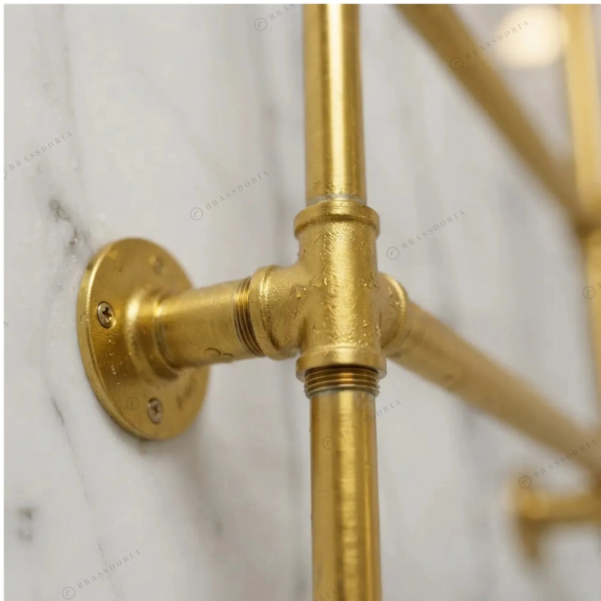 Unlacquered brass pipe towel rack, view 6 – Brassdoria