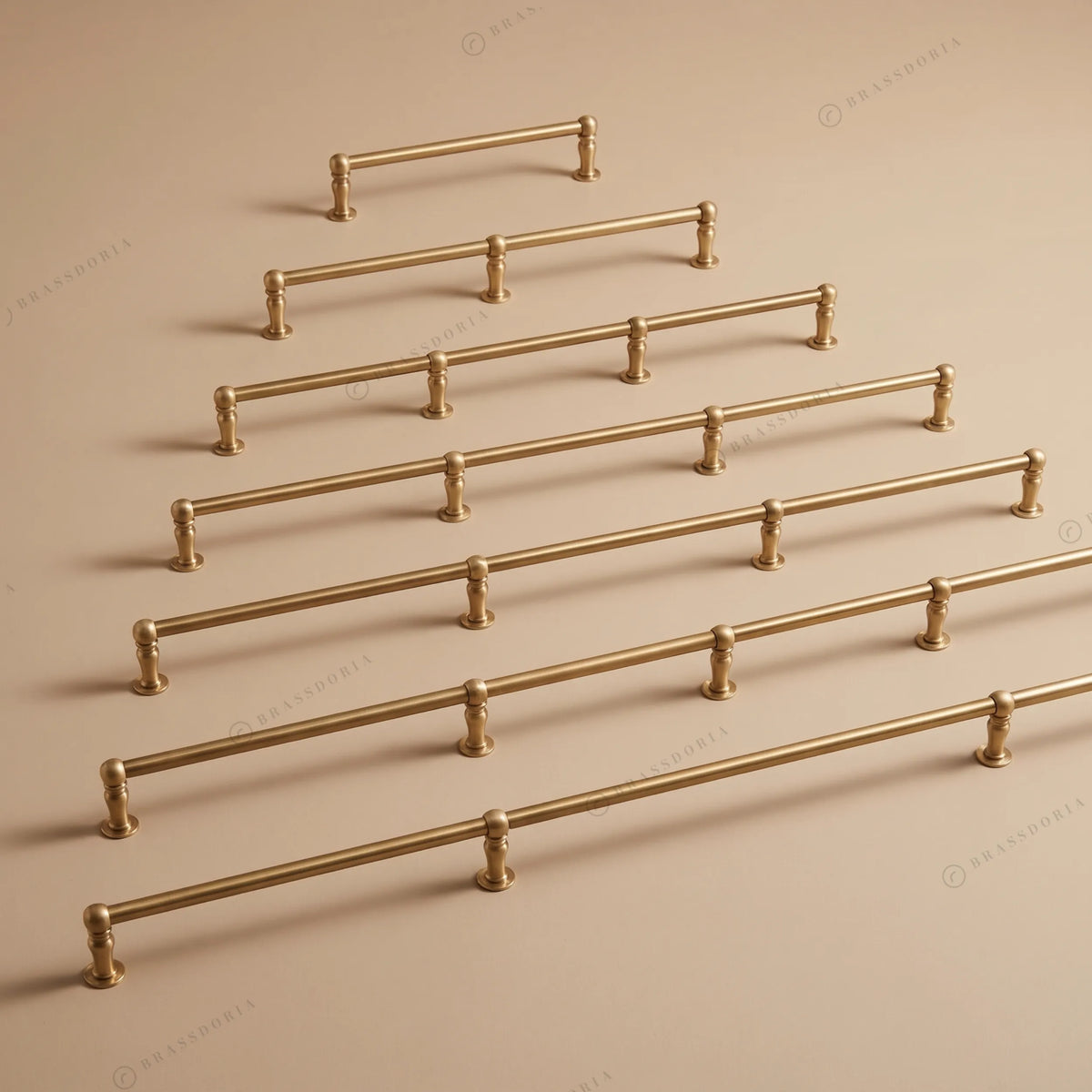 Unlacquered brass turned finial gallery rail, view 6 – Brassdoria