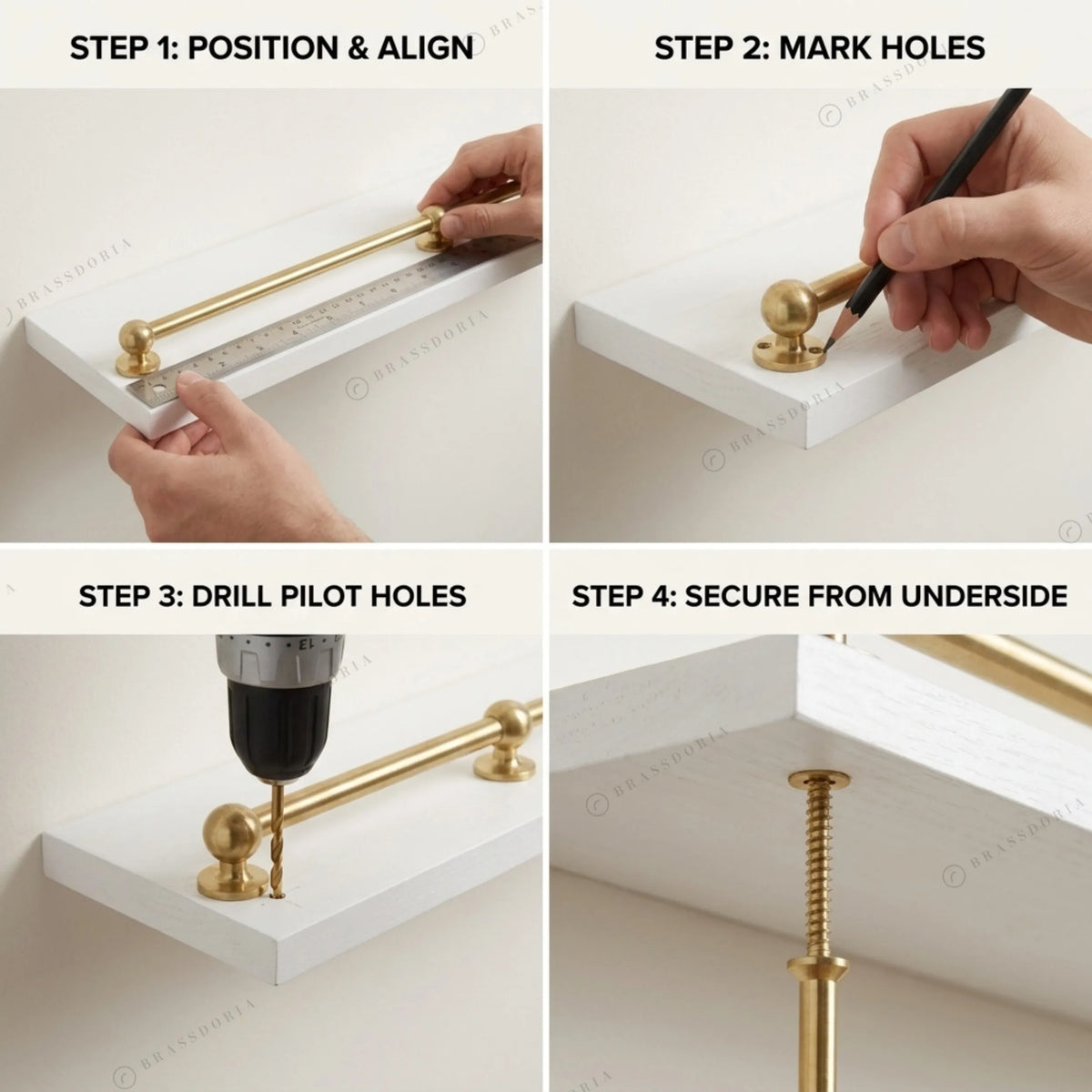 How to fit a brass bookshelf rail, four steps – Brassdoria