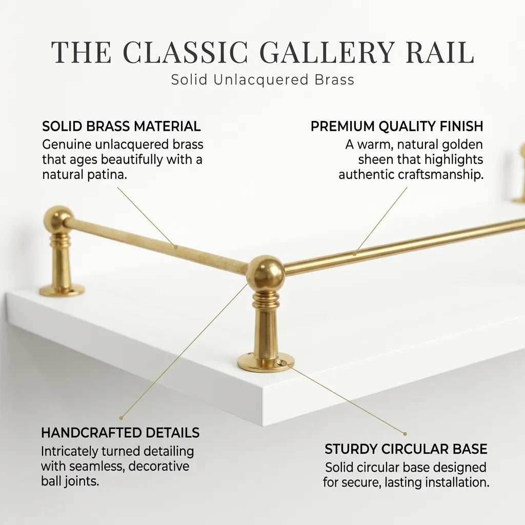 Solid brass ball post gallery rail, view 5 – Brassdoria