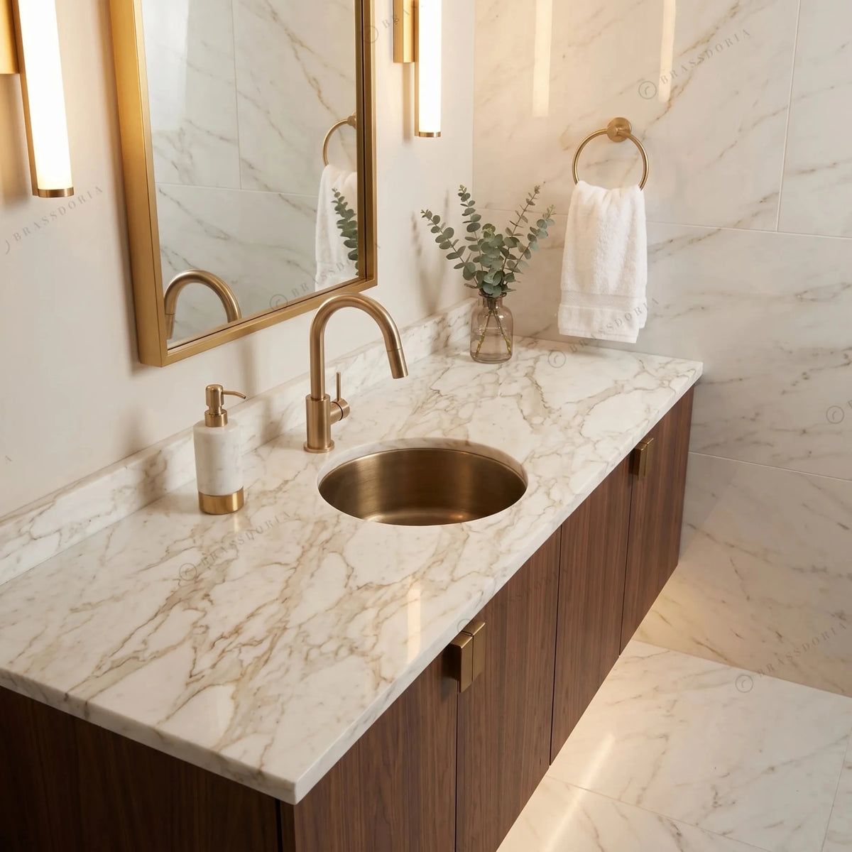 Aged Brass Bar Sink – Round Undermount Deep Kitchen Basin with Strainer - BRASSDORIA