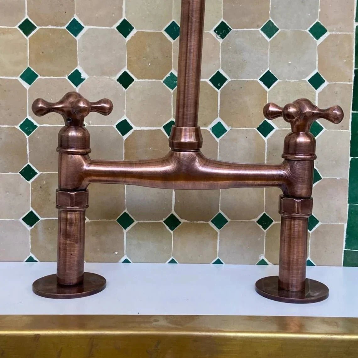 Aged Copper Bridge Faucet, Vintage Kitchen Sink Faucet, Aged Copper Tap - BRASSDORIA