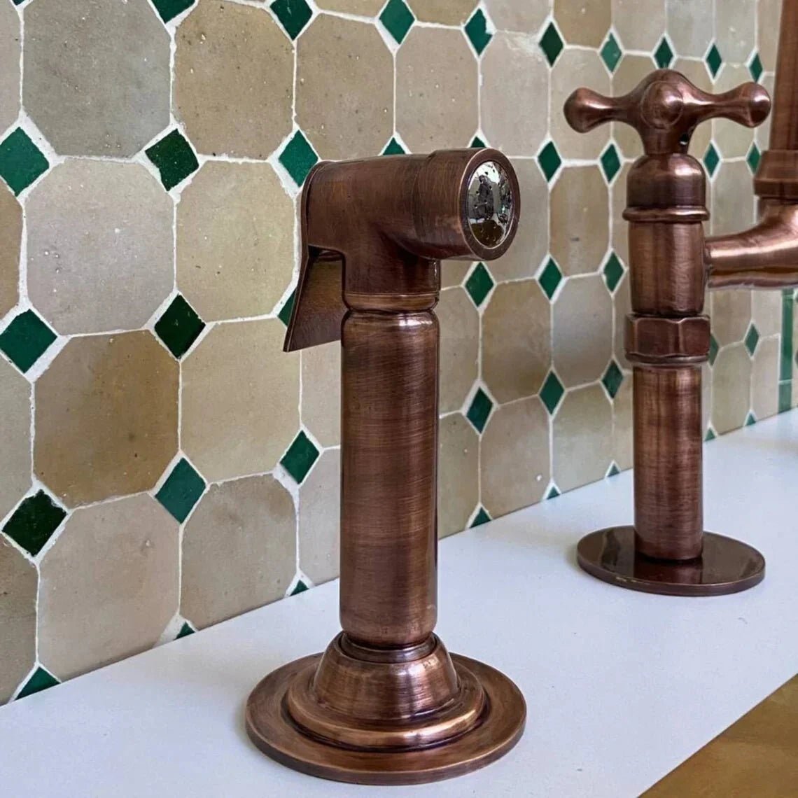 Aged Copper Bridge Faucet, Vintage Kitchen Sink Faucet, Aged Copper Tap - BRASSDORIA