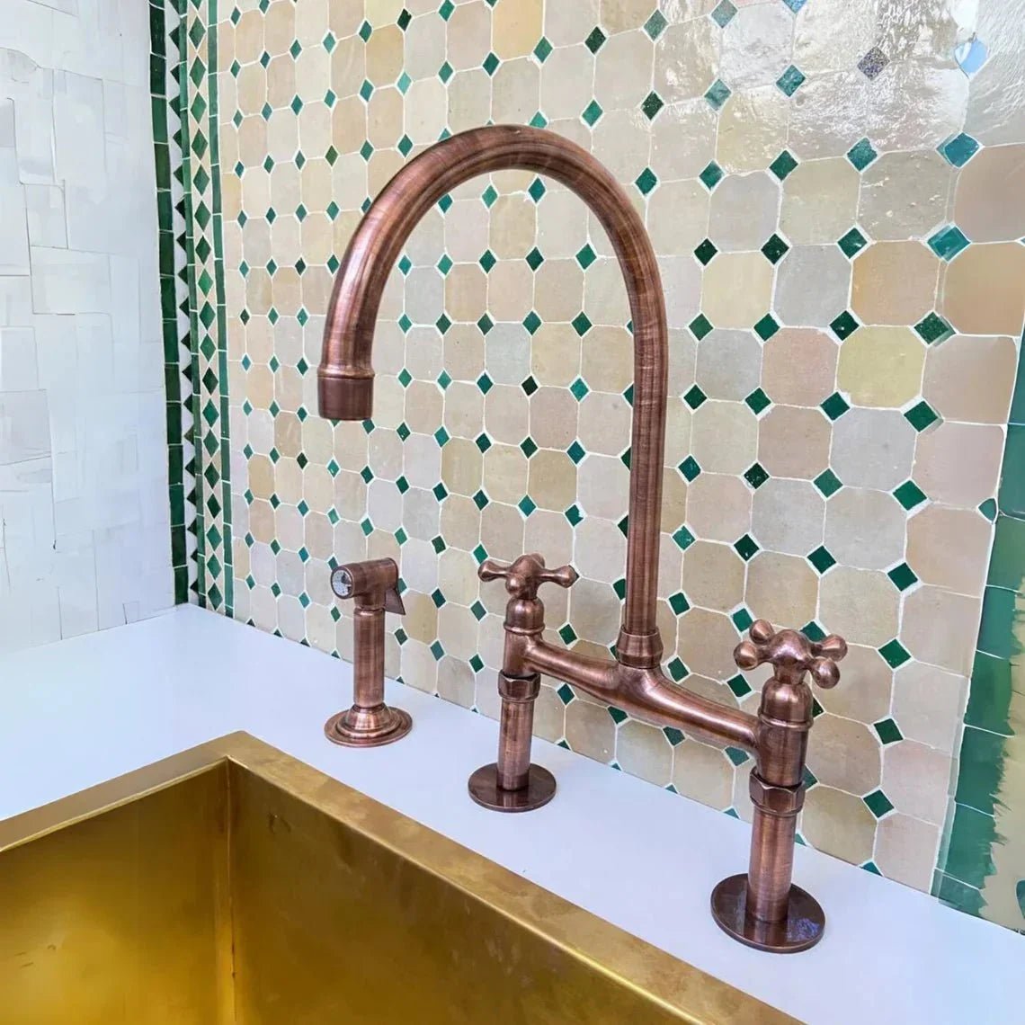 Aged Copper Bridge Faucet, Vintage Kitchen Sink Faucet, Aged Copper Tap - BRASSDORIA