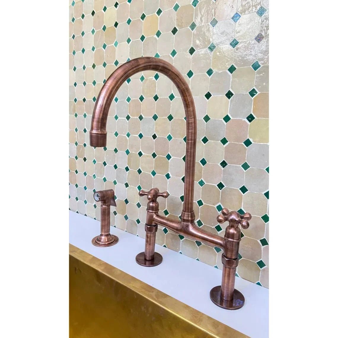 Aged Copper Bridge Faucet, Vintage Kitchen Sink Faucet, Aged Copper Tap - BRASSDORIA