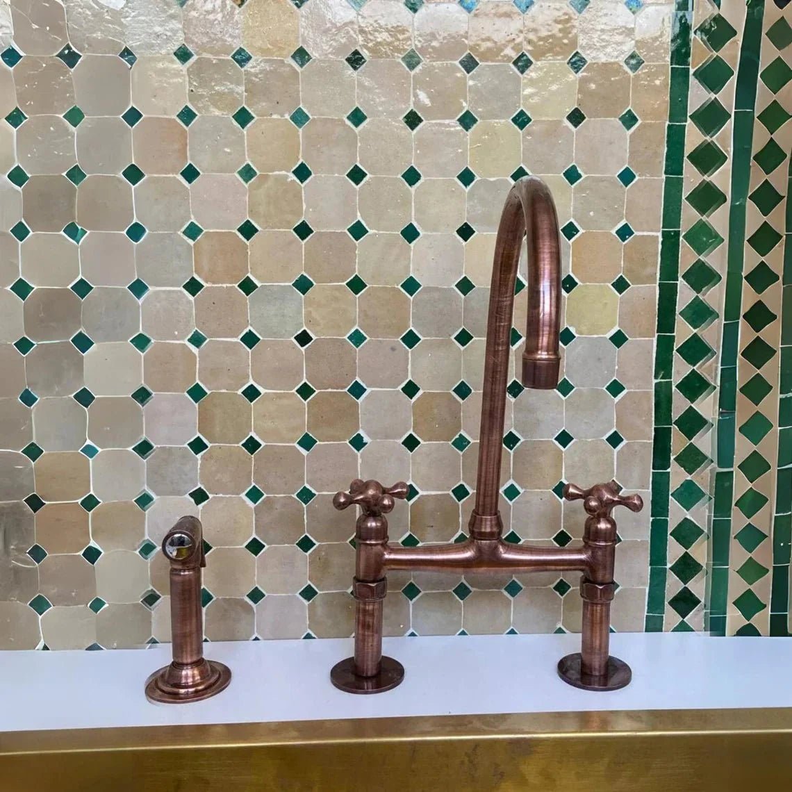 Aged Copper Bridge Faucet, Vintage Kitchen Sink Faucet, Aged Copper Tap - BRASSDORIA
