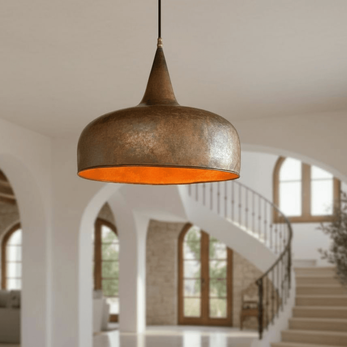Aged Copper Dome Pendant – Vintage Ceiling Light for Kitchen Interiors - BRASSDORIA