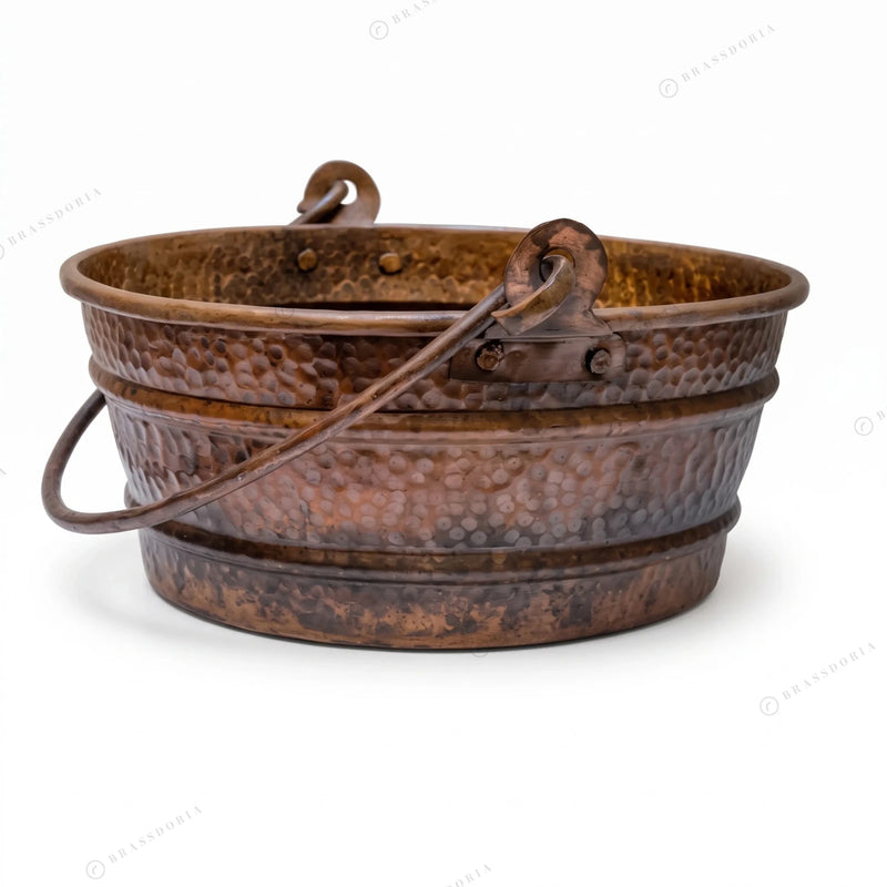 Aged Copper Hammered Bucket Bathroom Sink - BRASSDORIA