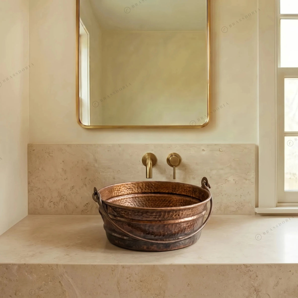 Aged Copper Hammered Bucket Bathroom Sink - BRASSDORIA