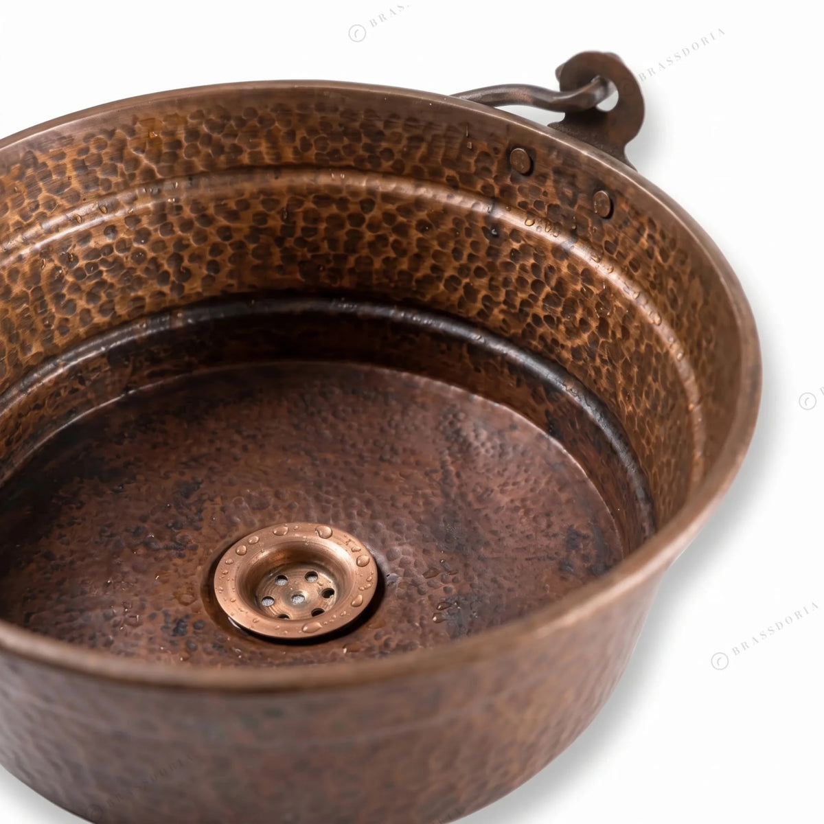 Aged Copper Hammered Bucket Bathroom Sink - BRASSDORIA