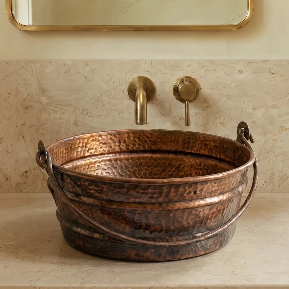 Aged Copper Hammered Bucket Bathroom Sink - BRASSDORIA
