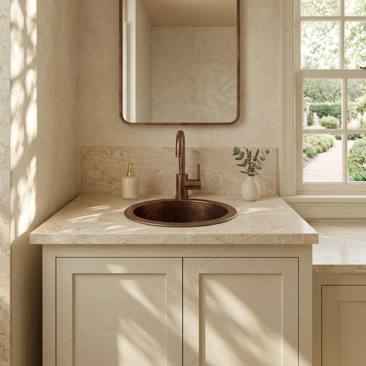 Aged Copper Round Bar Sink – Dark Brown Dropped-In Sink with Hammered Finish - BRASSDORIA