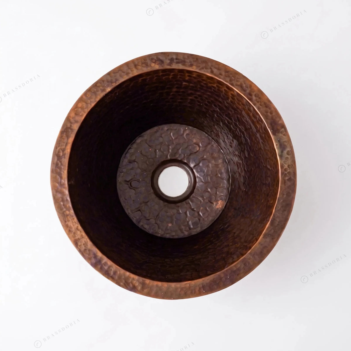 Aged Copper Round Bar Sink – Dark Brown Dropped-In Sink with Hammered Finish - BRASSDORIA