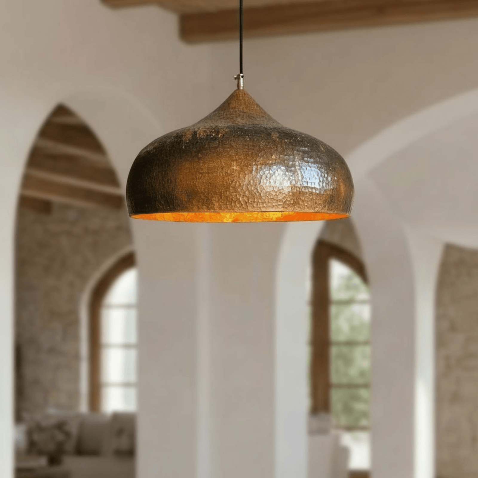 Aged Hammered Copper Pendant – Rustic Dome Light for Farmhouse Kitchens - BRASSDORIA