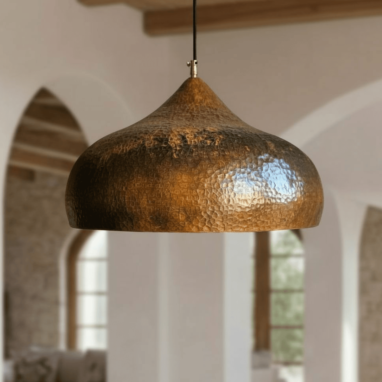 Aged Hammered Copper Pendant – Rustic Dome Light for Farmhouse Kitchens - BRASSDORIA