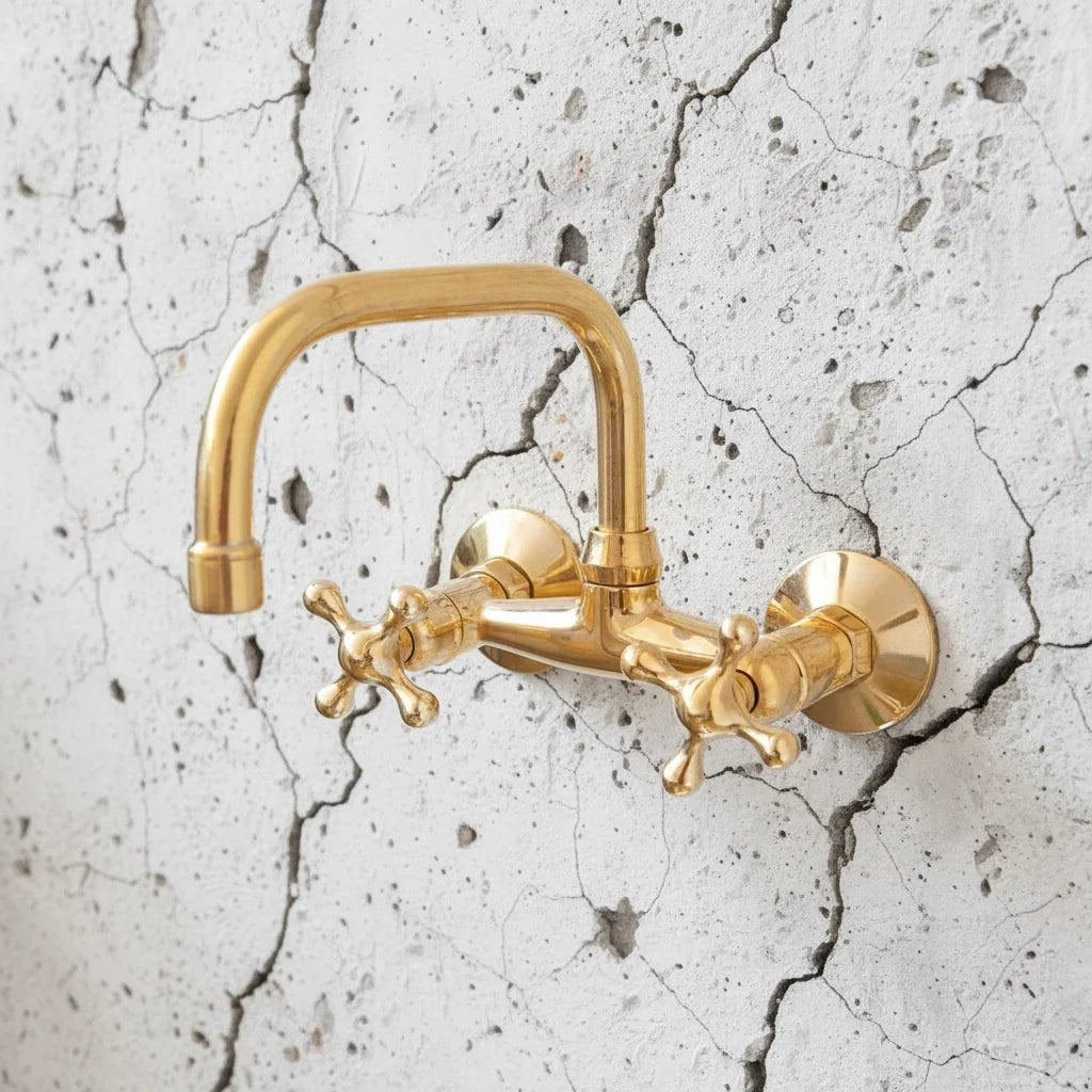 Antique Brass Bathroom Faucet - Wall Mount Faucet - BRASSDORIA