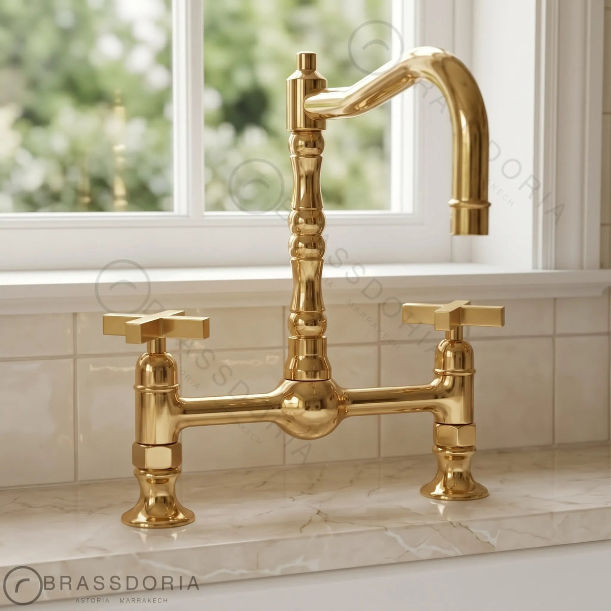 Antique Brass Bridge Kitchen Faucet - Solid Brass Vintage Tap - BRASSDORIA