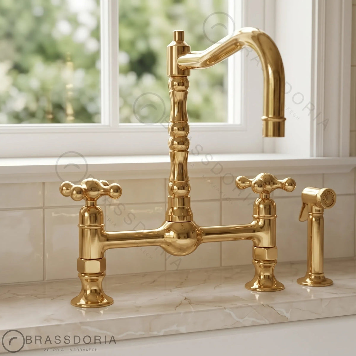 Antique Brass Bridge Kitchen Faucet - Solid Brass Vintage Tap - BRASSDORIA