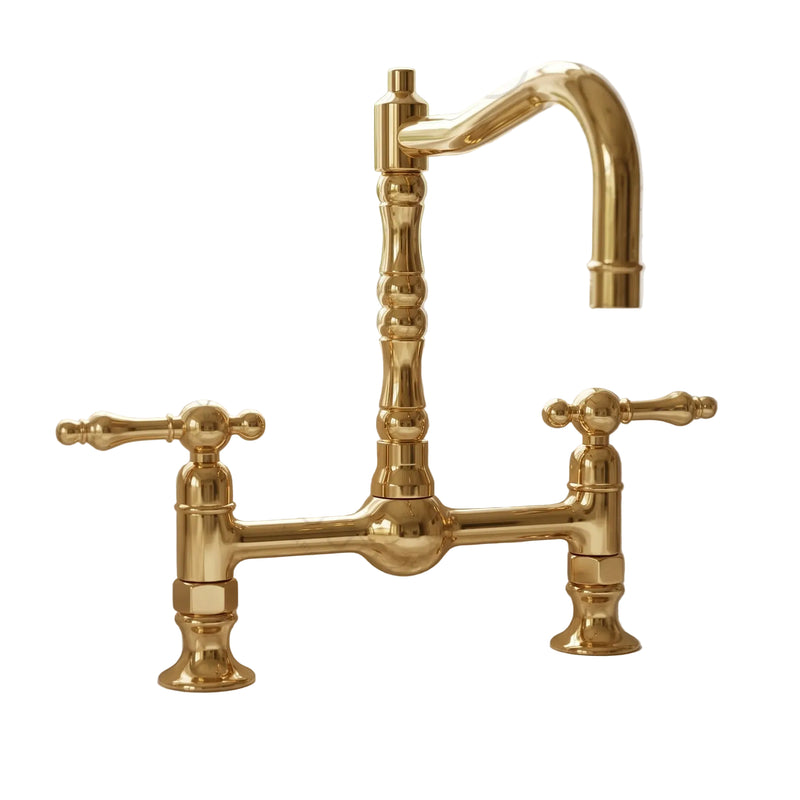 Antique Brass Bridge Kitchen Faucet - Solid Brass Vintage Tap - BRASSDORIA