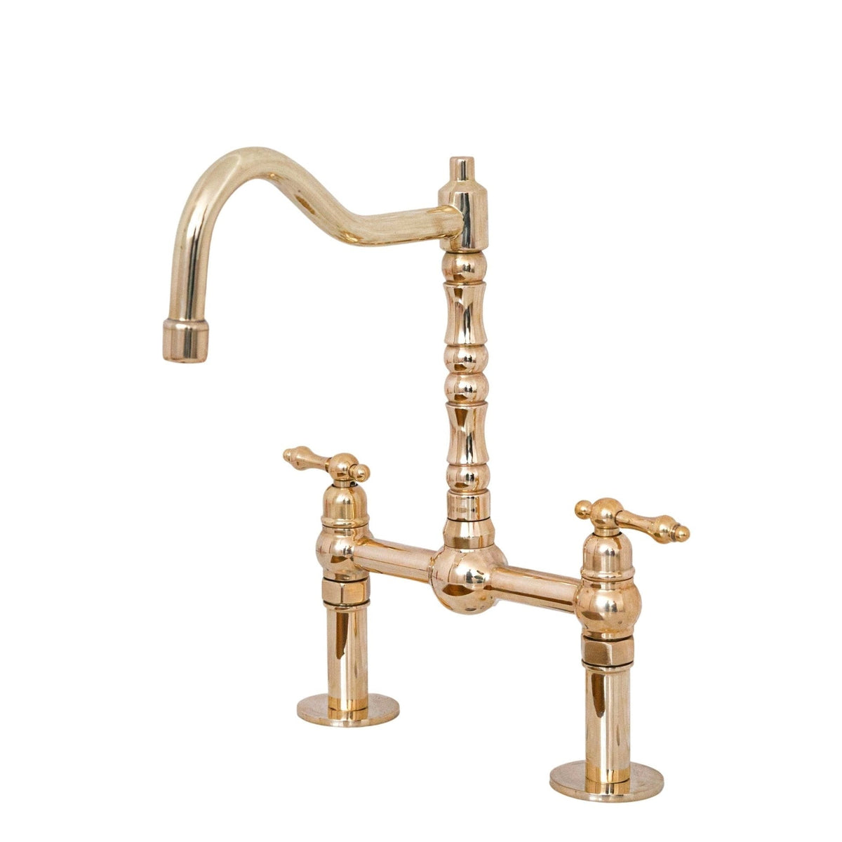 Antique Brass Bridge Kitchen Faucet - Solid Brass Vintage Tap - BRASSDORIA