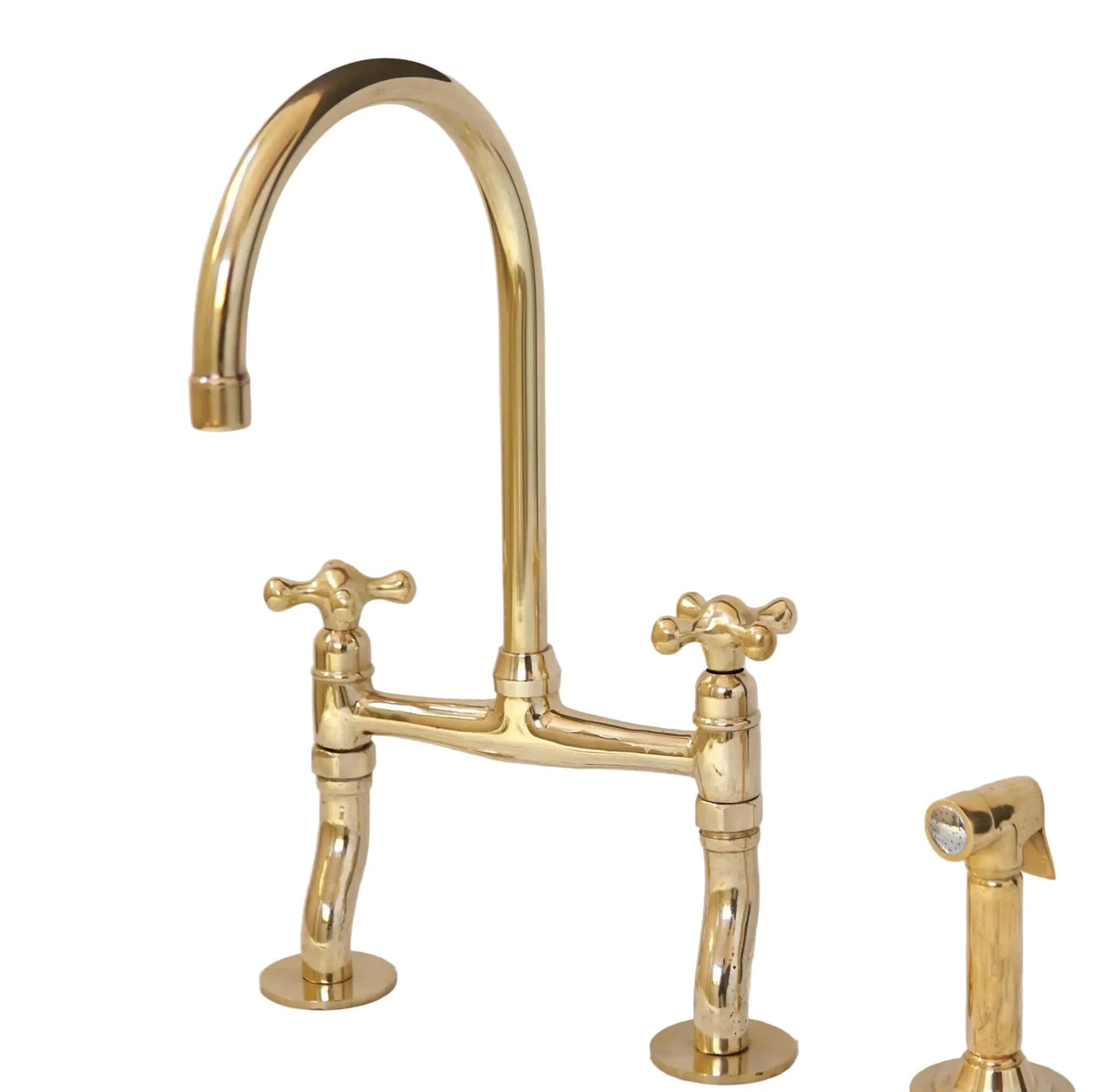 Antique Brass Bridge Kitchen Faucet With Curved Legs - Brass Kitchen Tap - BRASSDORIA