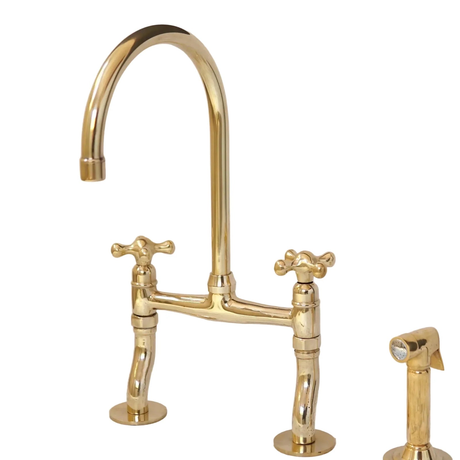 Antique Brass Bridge Kitchen Faucet With Curved Legs - Brass Kitchen Tap - BRASSDORIA