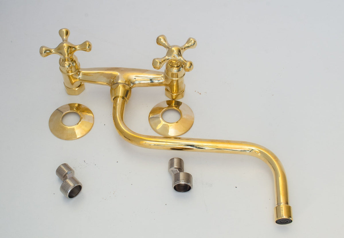 Antique Brass Kitchen Faucet - Wall Kitchen Faucet - BRASSDORIA