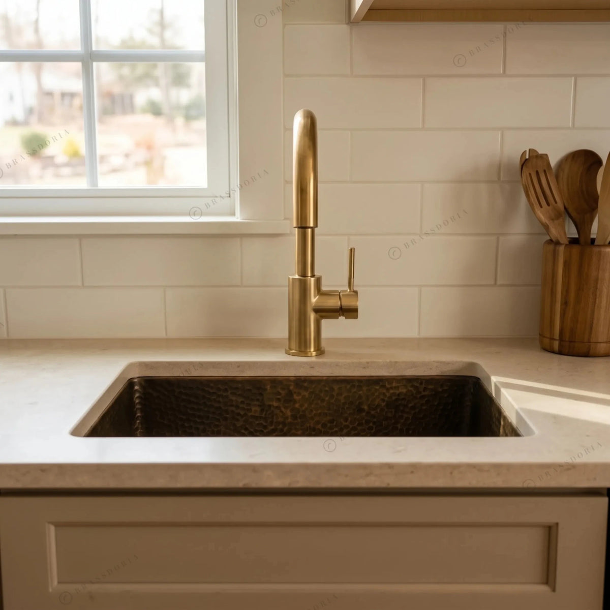 Antique Brass Undermount Single Kitchen Sink – Hammered Patina Brass - BRASSDORIA