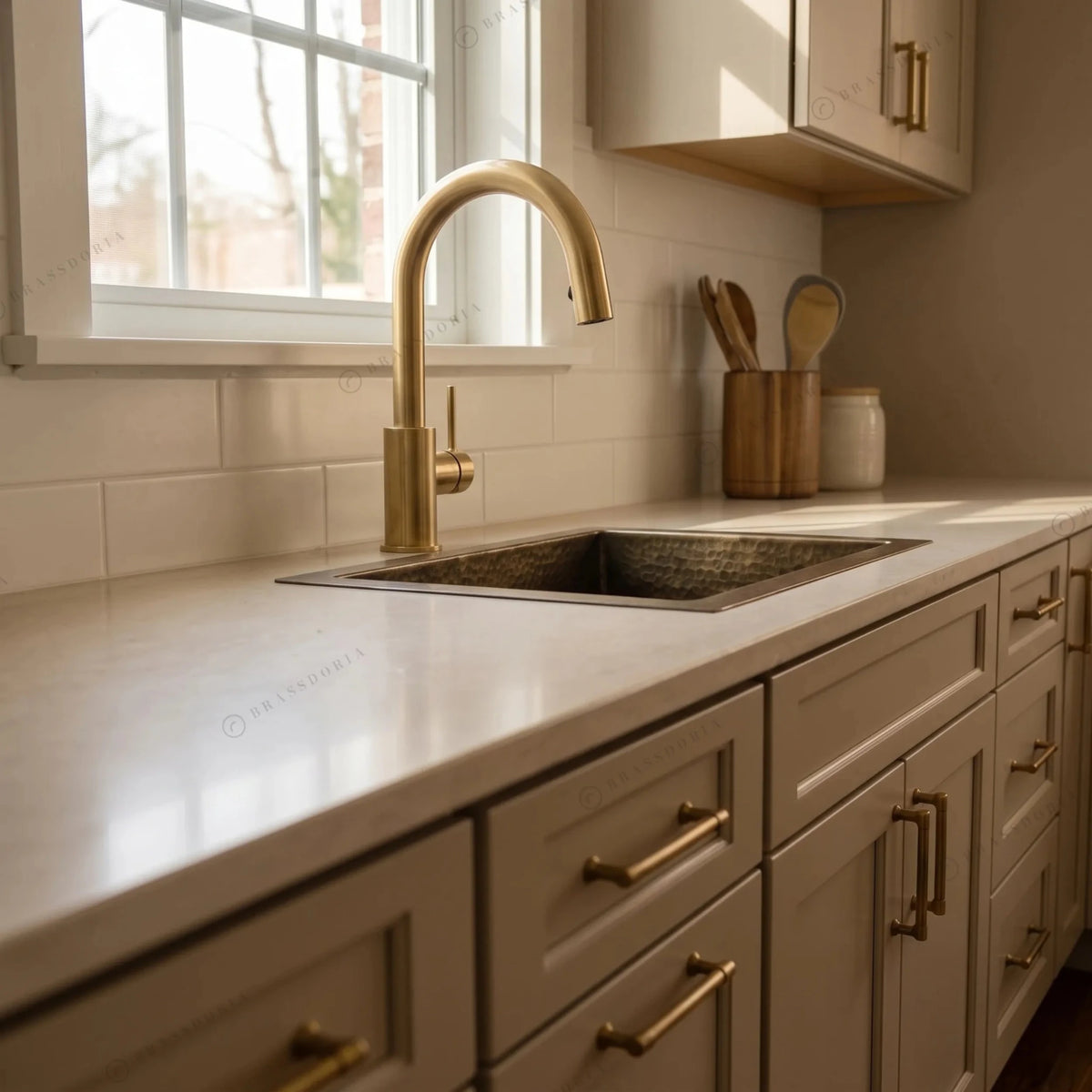 Antique Brass Undermount Single Kitchen Sink – Hammered Patina Brass - BRASSDORIA