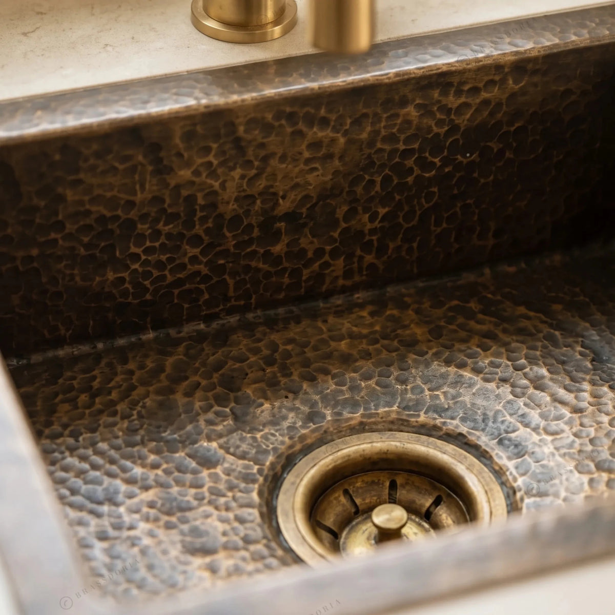 Antique Brass Undermount Single Kitchen Sink – Hammered Patina Brass - BRASSDORIA
