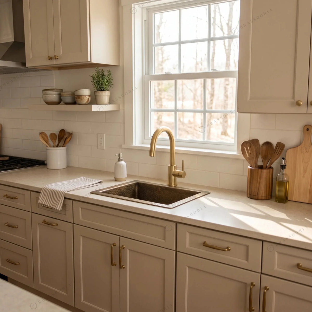 Antique Bronze Hammered Brass Undermount Sink – Rustic Brass Kitchen Sink - BRASSDORIA