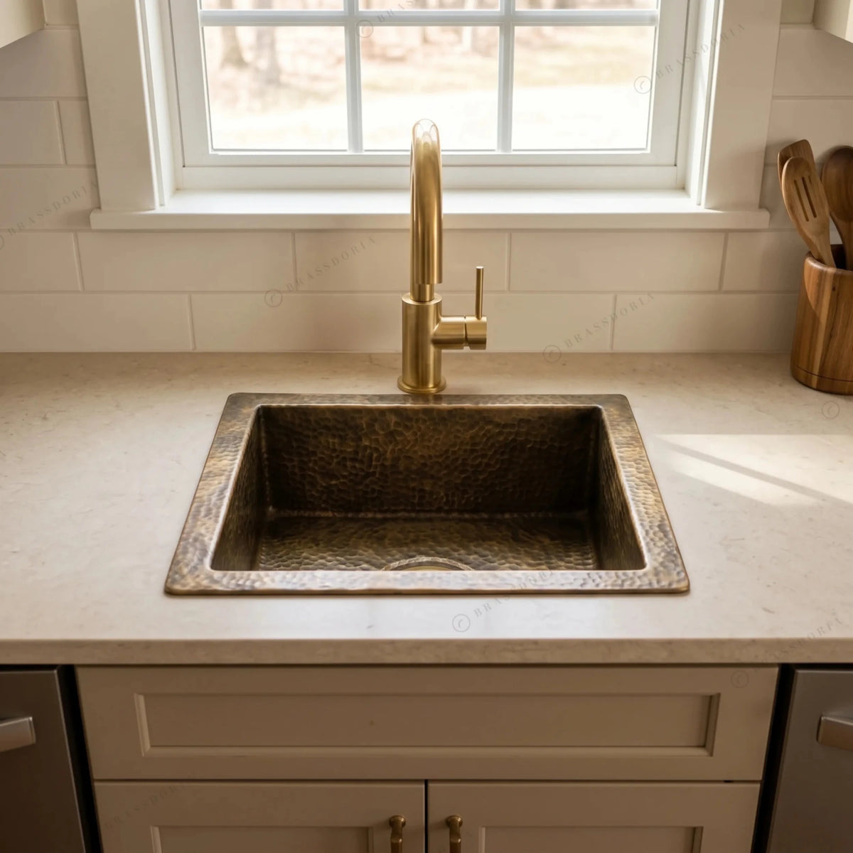 Antique Bronze Hammered Brass Undermount Sink – Rustic Brass Kitchen Sink - BRASSDORIA