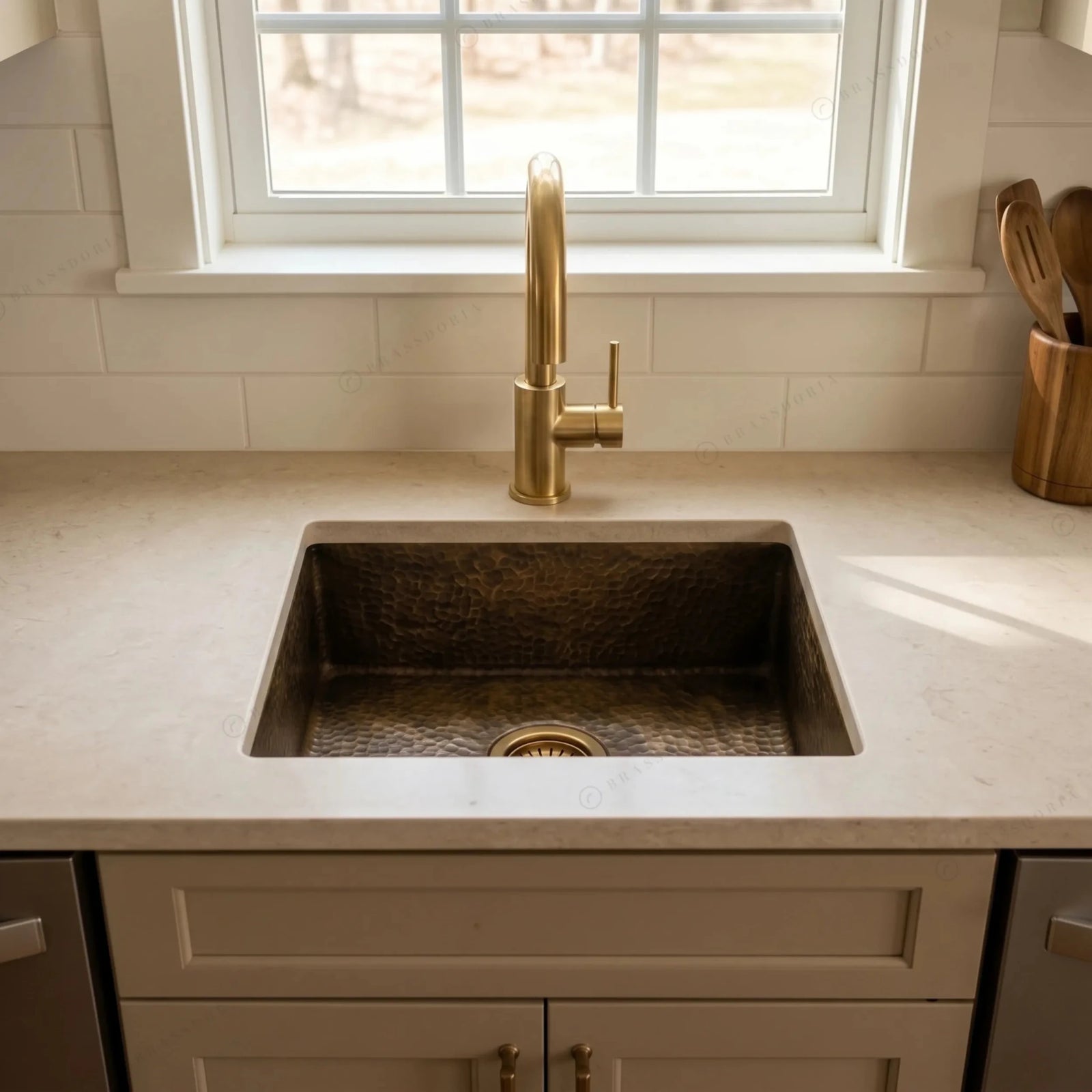 Antique Bronze Hammered Brass Undermount Sink – Rustic Brass Kitchen Sink - BRASSDORIA