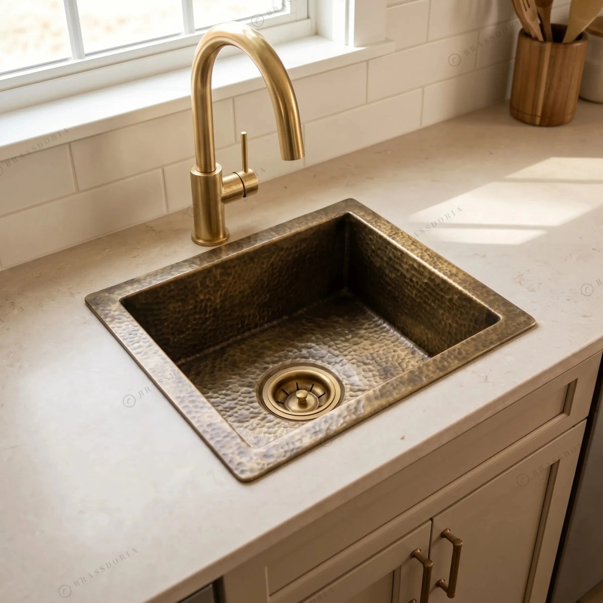 Antique Bronze Hammered Brass Undermount Sink – Rustic Brass Kitchen Sink - BRASSDORIA