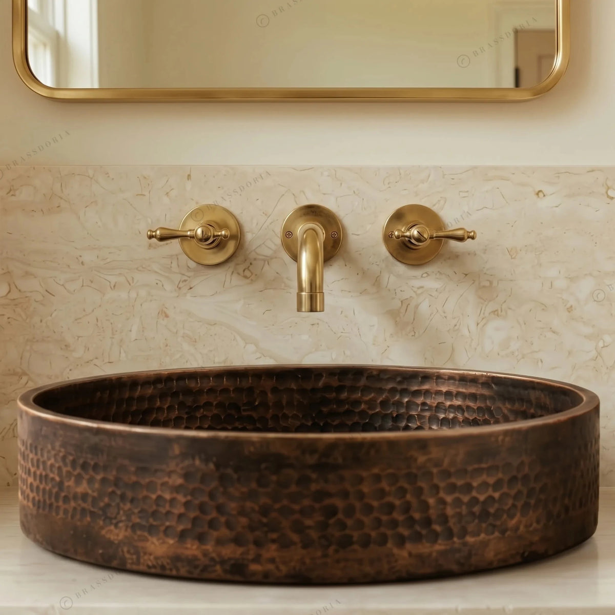 Antique Bronze Vessel Sink – Hammered Bathroom Basin & Rustic Vanity Bowl - BRASSDORIA