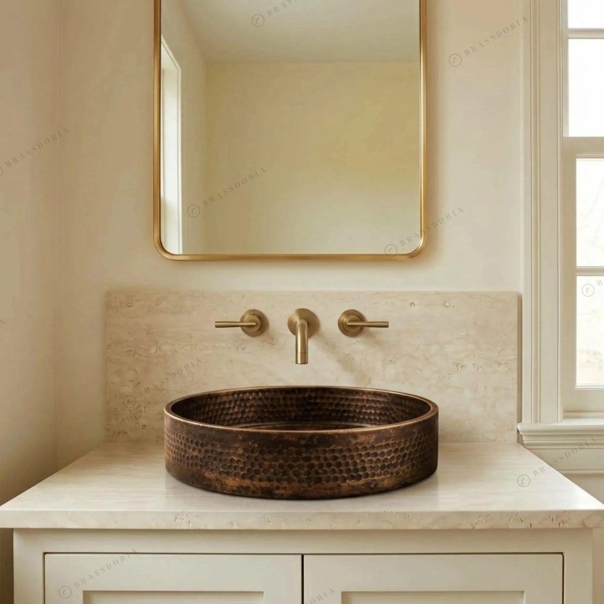 Antique Bronze Vessel Sink – Hammered Bathroom Basin & Rustic Vanity Bowl - BRASSDORIA
