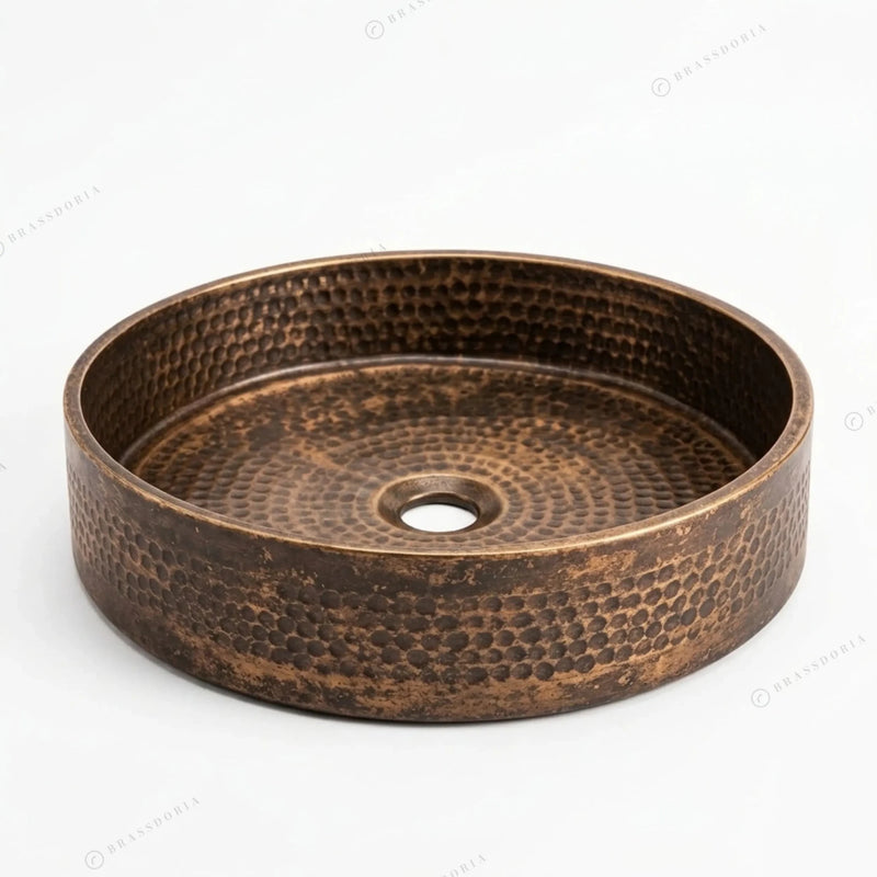 Antique Bronze Vessel Sink – Hammered Bathroom Basin & Rustic Vanity Bowl - BRASSDORIA