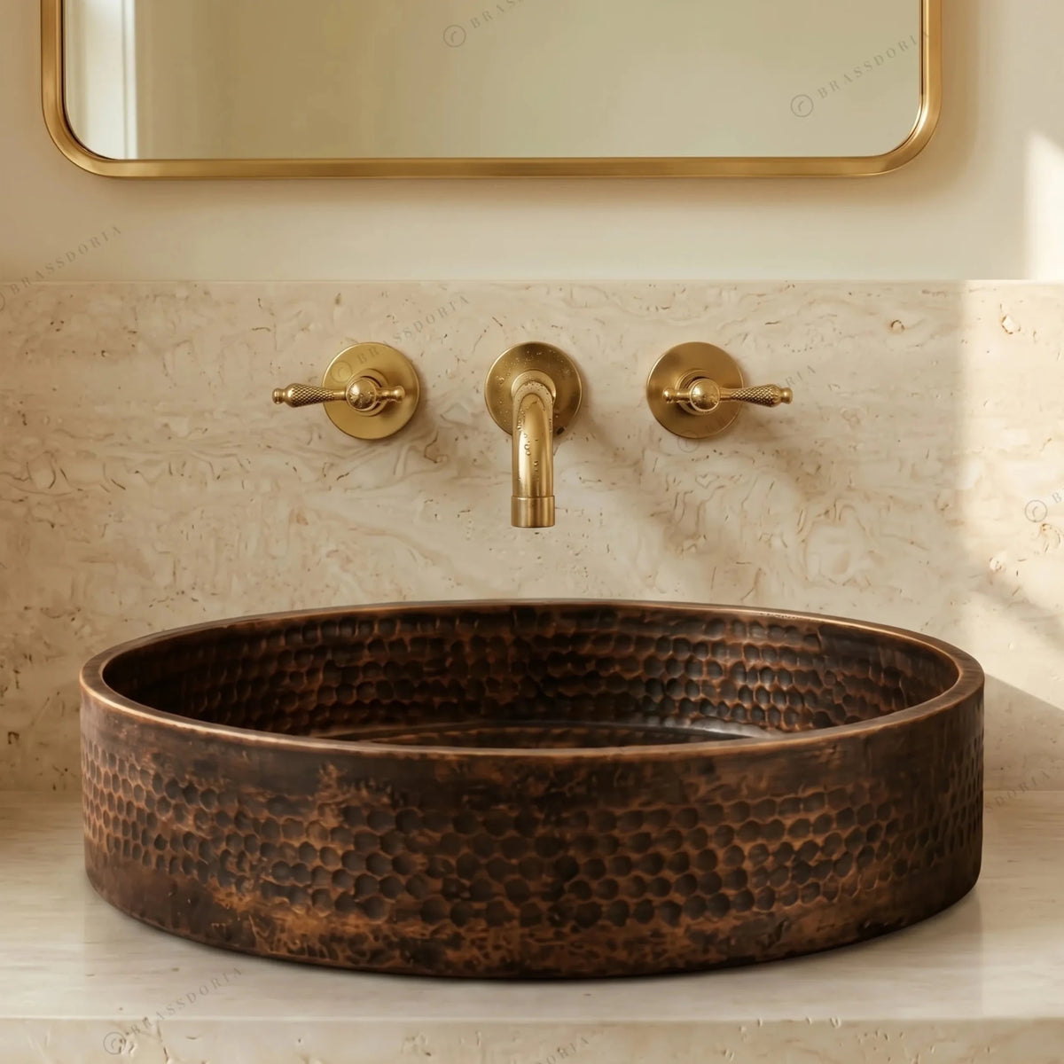 Antique Bronze Vessel Sink – Hammered Bathroom Basin & Rustic Vanity Bowl - BRASSDORIA