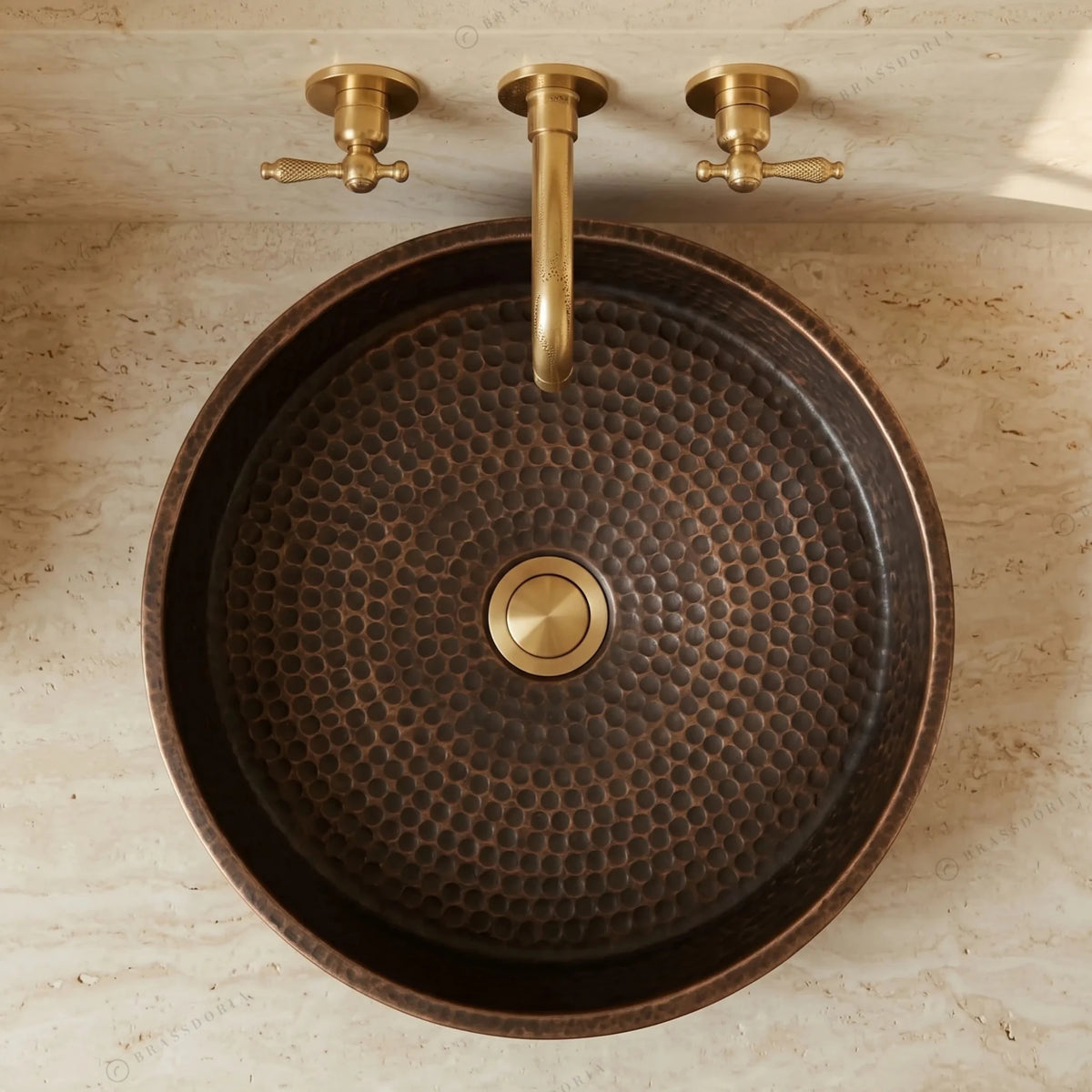 Antique Bronze Vessel Sink – Hammered Bathroom Basin & Rustic Vanity Bowl - BRASSDORIA
