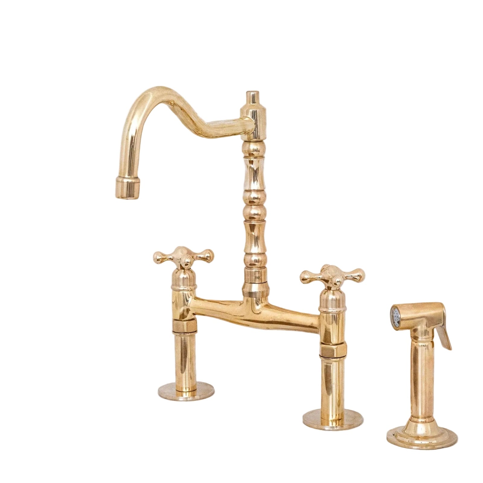 Antique Solid Brass Bridge Faucet, Vintage Kitchen Sink Tap - BRASSDORIA