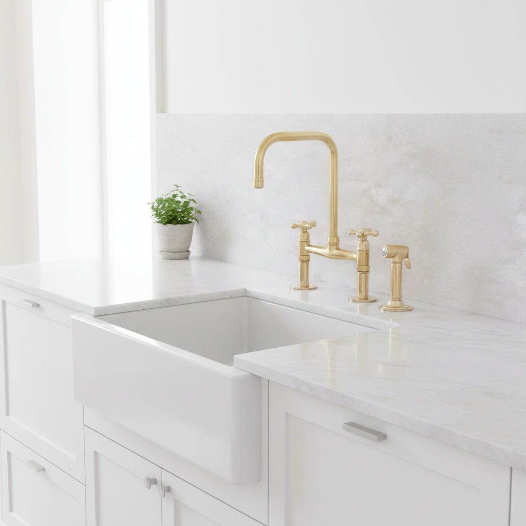 Antique Solid Brass Kitchen Bridge Faucet, Brass Kitchen Tap - BRASSDORIA