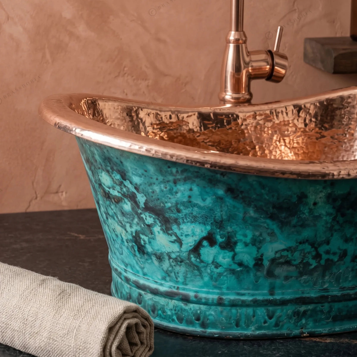 Bathroom Copper Sink Tub Style – Green Patina Vessel Sink - BRASSDORIA