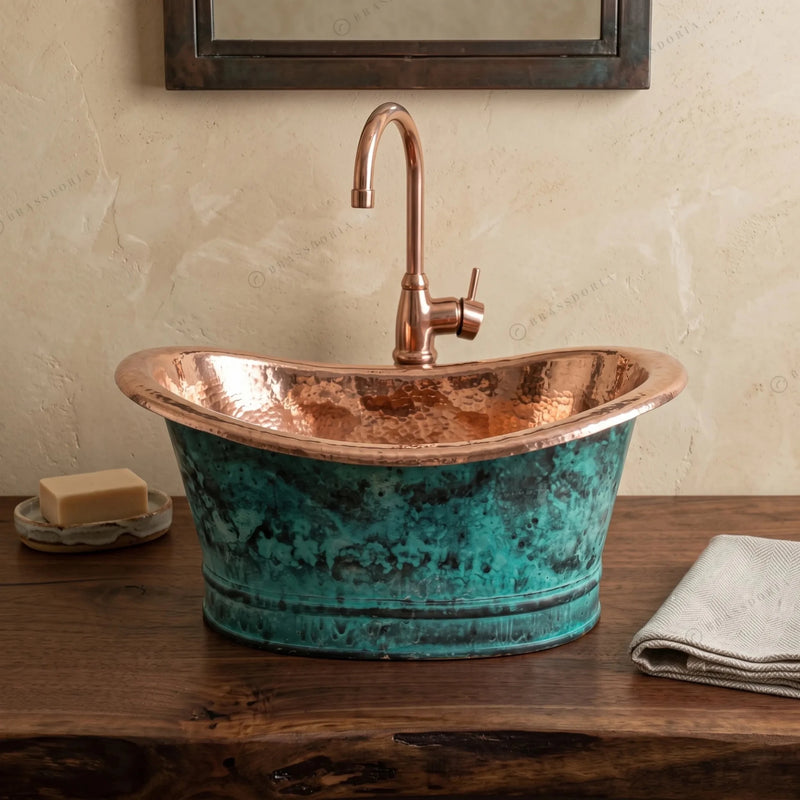 Bathroom Copper Sink Tub Style – Green Patina Vessel Sink - BRASSDORIA