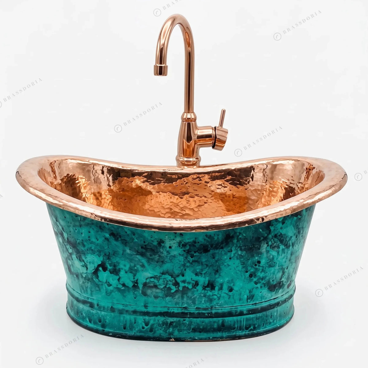 Bathroom Copper Sink Tub Style – Green Patina Vessel Sink - BRASSDORIA