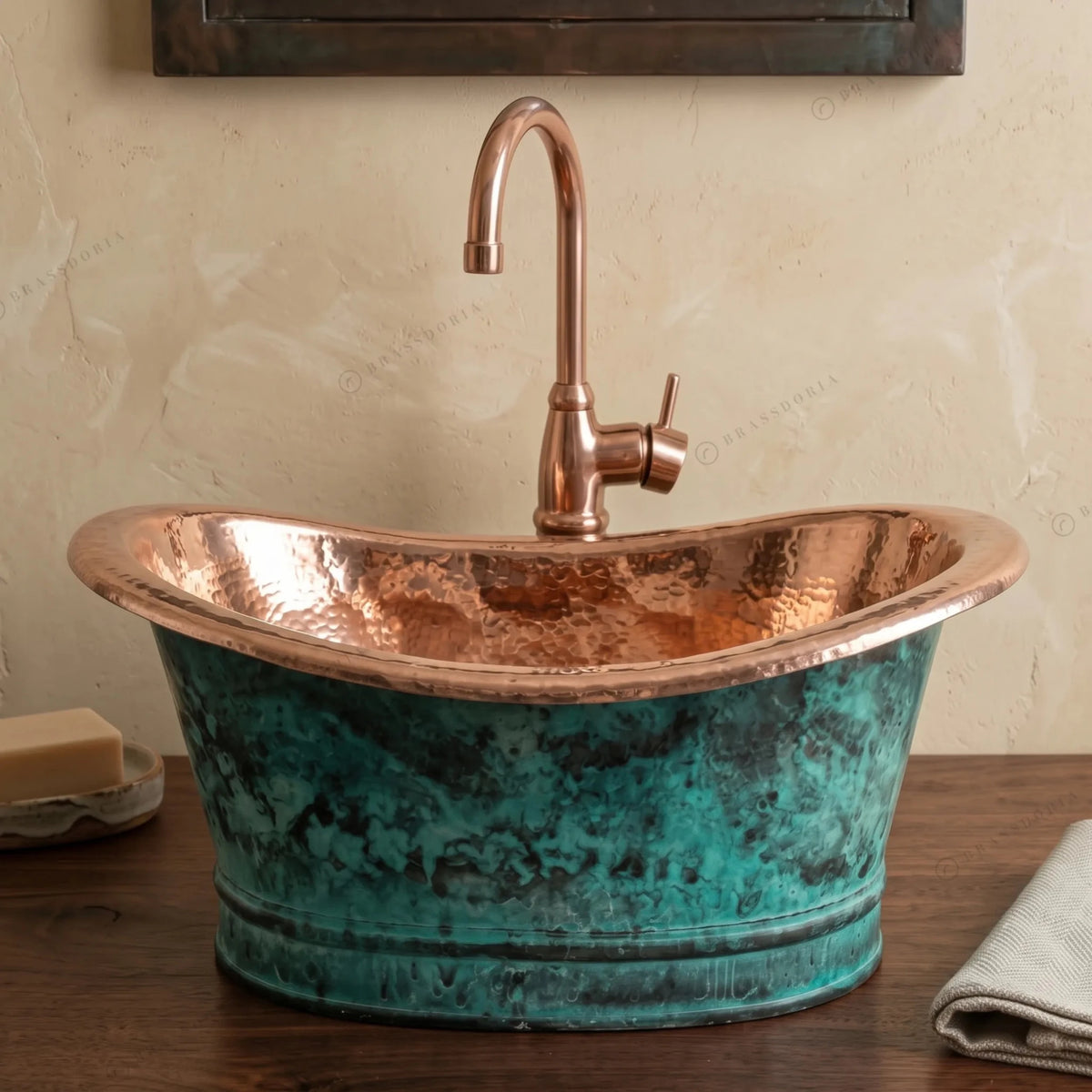 Bathroom Copper Sink Tub Style – Green Patina Vessel Sink - BRASSDORIA